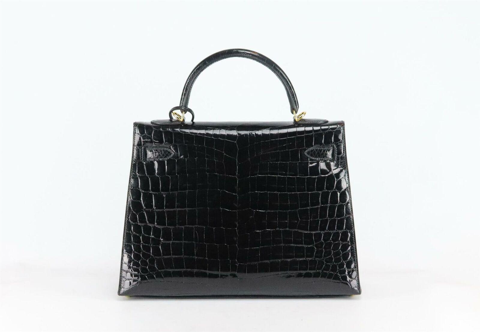 Black Hermès 2014 Kelly Sellier 32cm Porosus Crocodile Leather Bag