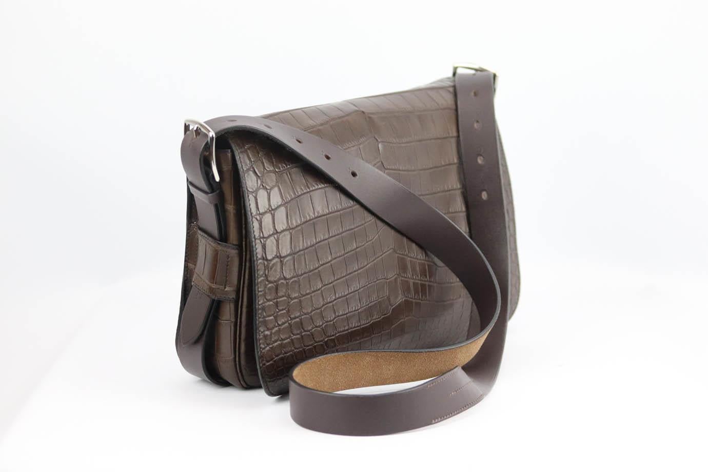 Black Hermès 2015 Barda 30cm Matte Niloticus Crocodile Shoulder Bag For Sale