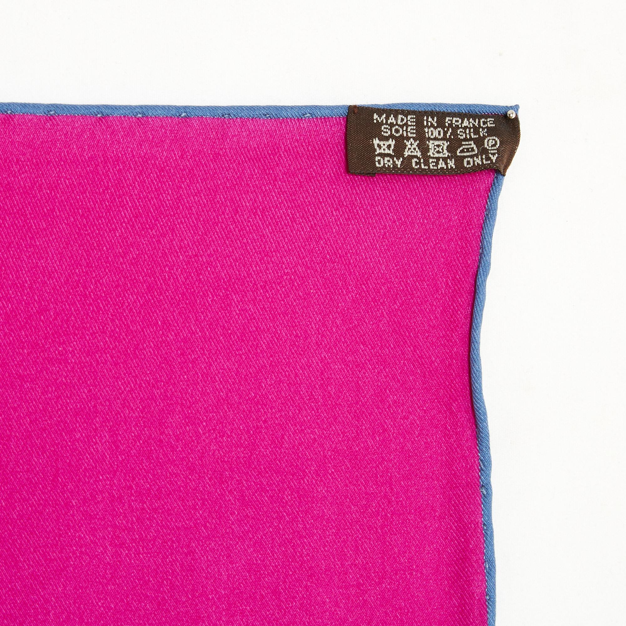 Pink Hermès 2015 Foulard Carré 70 Quadri Blue Fuchsia Silk carre 70 Scarf Hermes For Sale