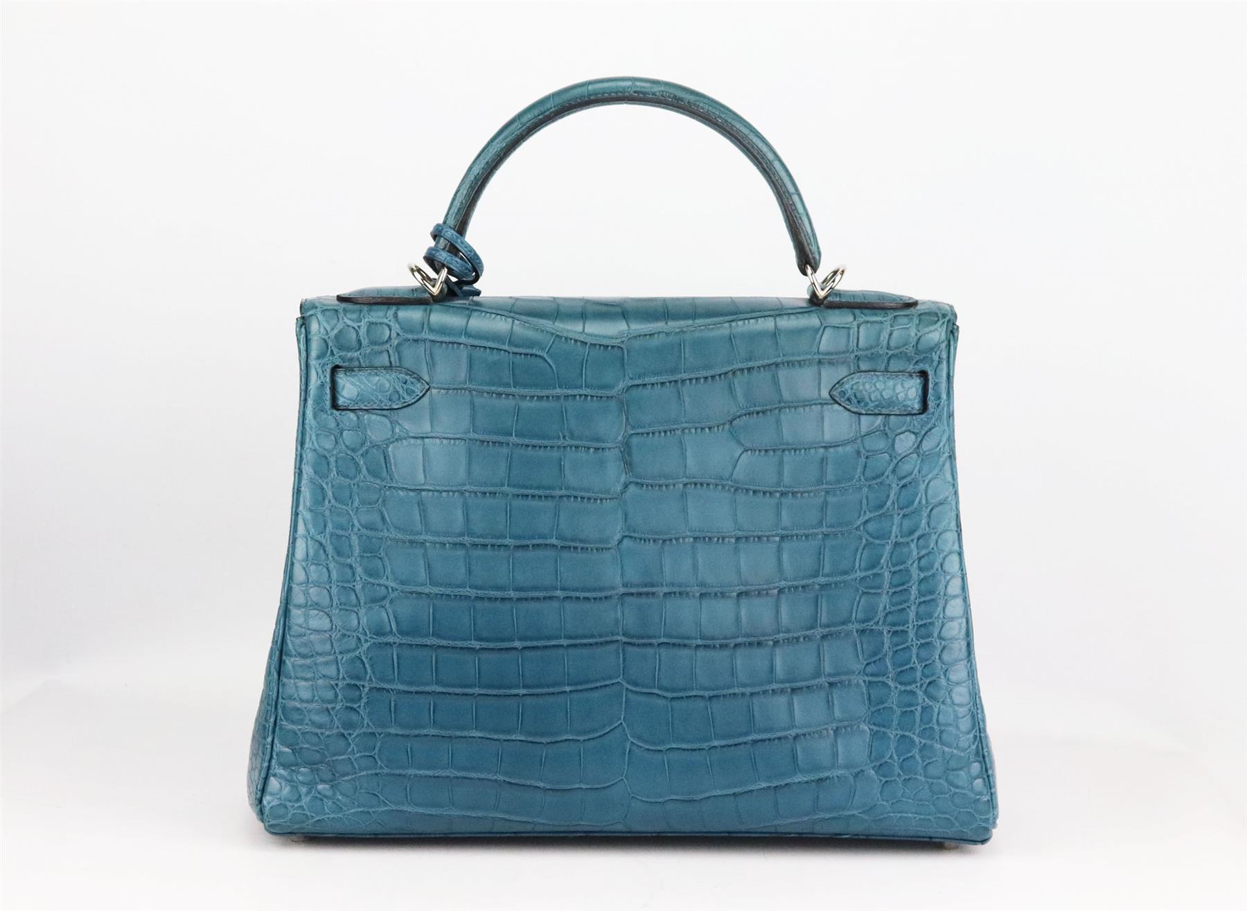 Blue Hermès 2015 Kelly 30cm Matte Alligator Mississippiensis Leather Bag