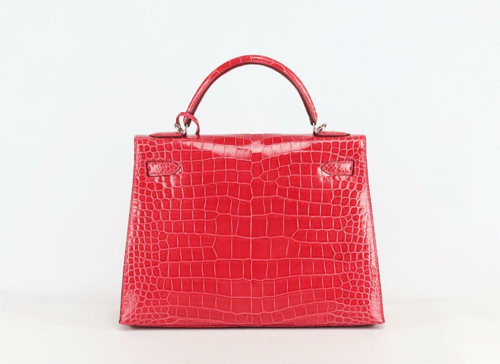 Red Hermès 2015 Kelly Sellier 32cm Porosus Crocodile Leather Bag