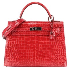 Used Hermès 2015 Kelly Sellier 32cm Porosus Crocodile Leather Bag