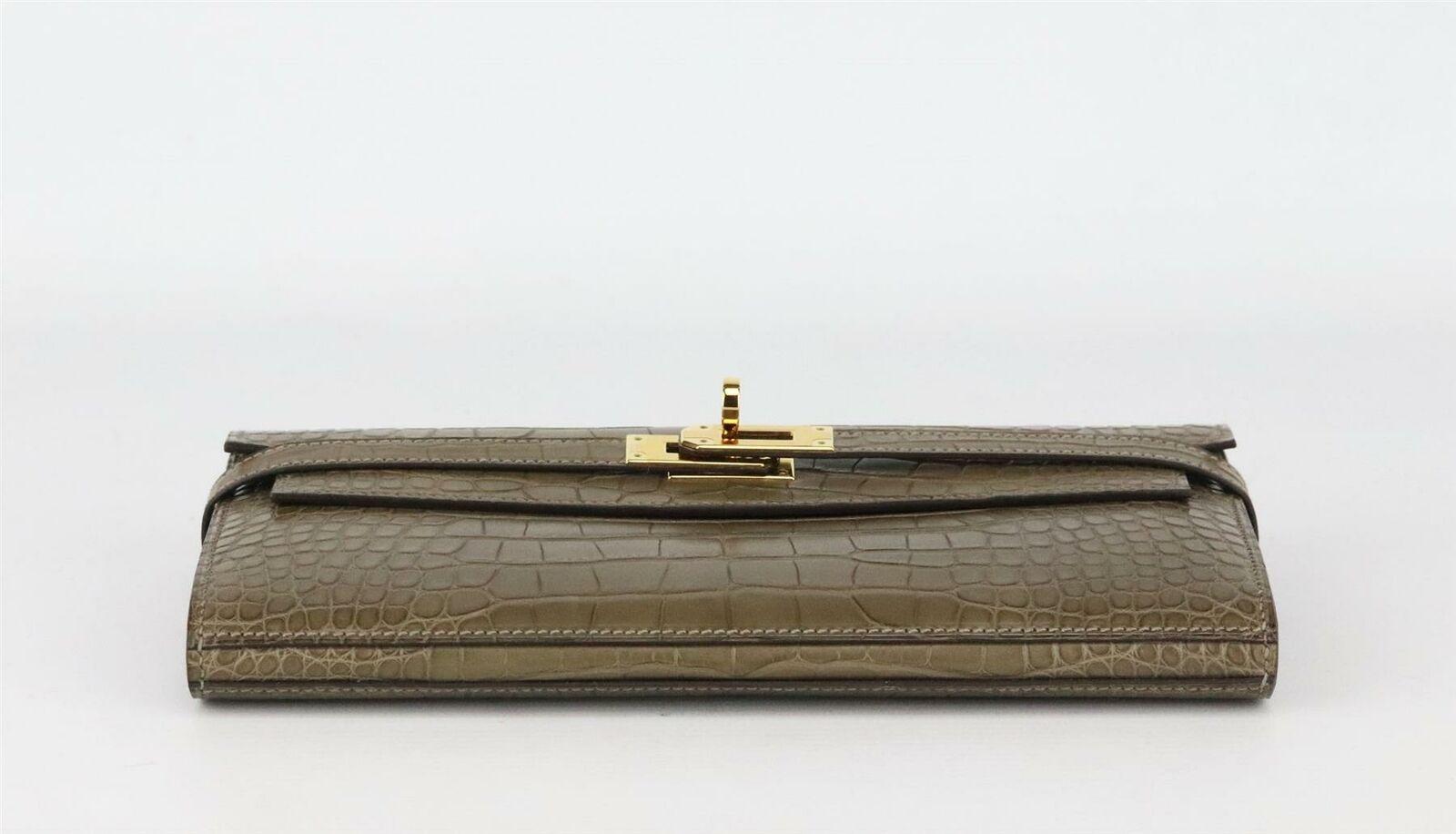 Brown Hermès 2016 Kelly Matte Alligator Mississippiensis Leather Long Wallet