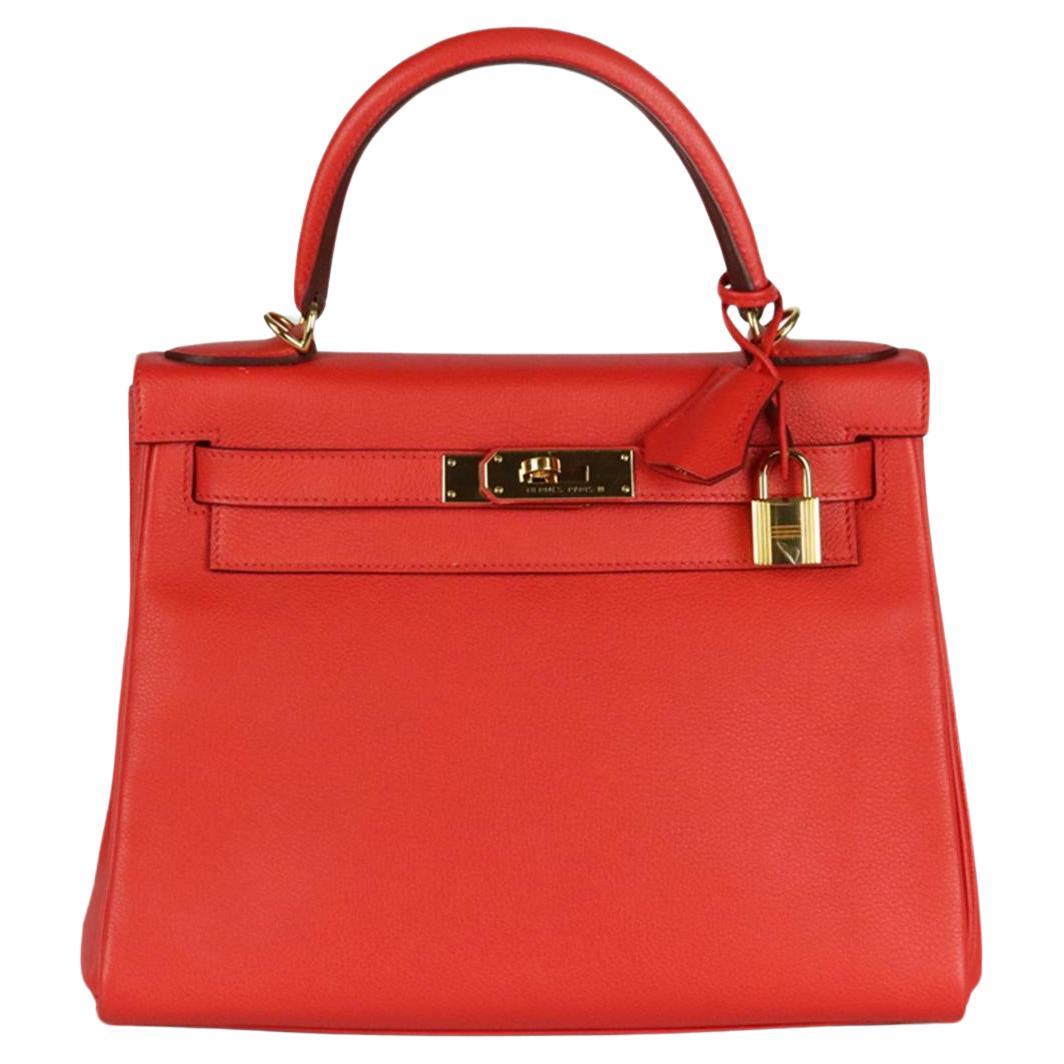 Hermès 2016 Kelly Retourne 28cm Evergrain Leather Bag For Sale
