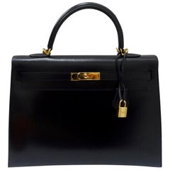 Hermès 2016 Kelly Sellier 35cm Black Box Leather
