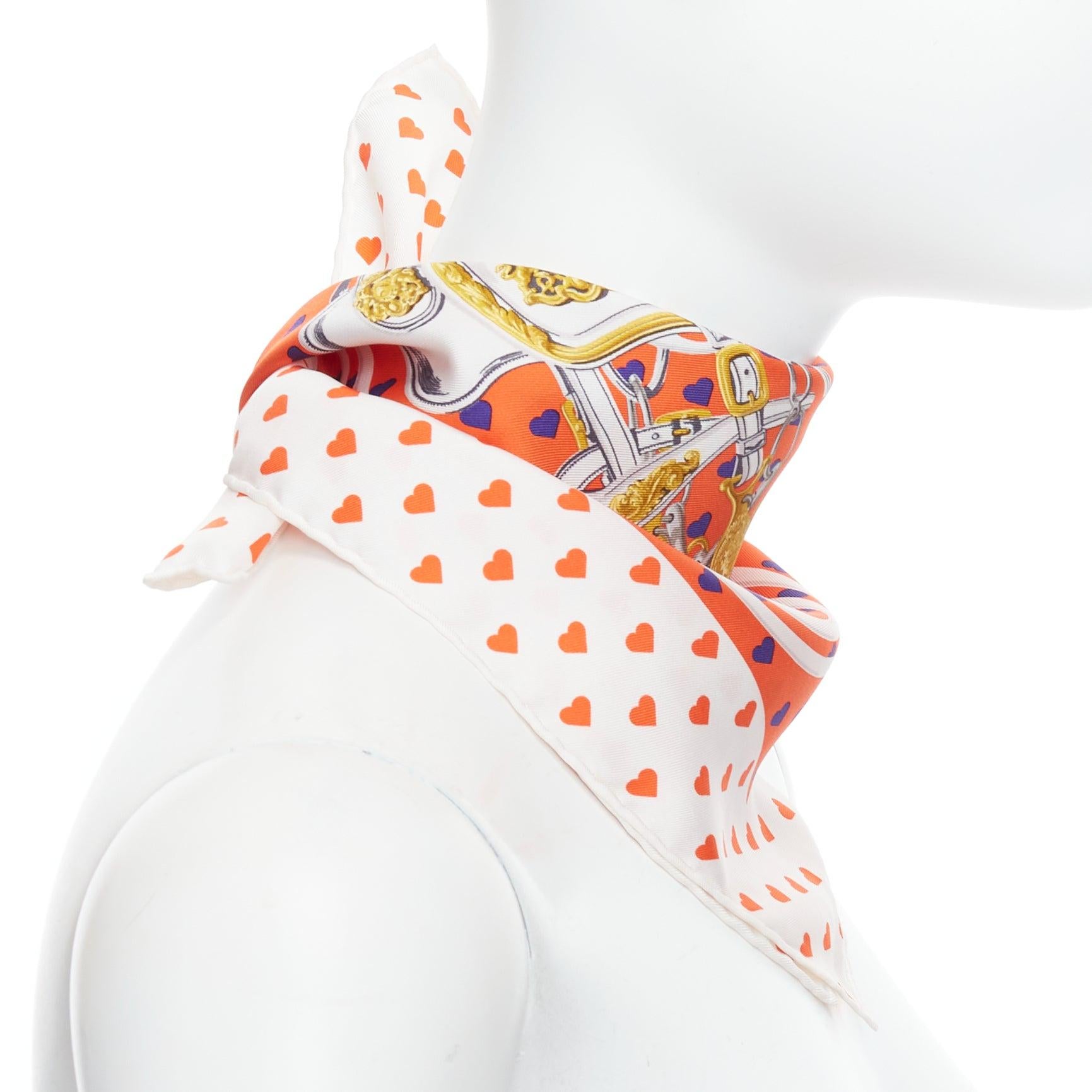 Hermès 2017 Bride de Gala 90 orange white heart barrcco small scarf In Excellent Condition For Sale In Hong Kong, NT