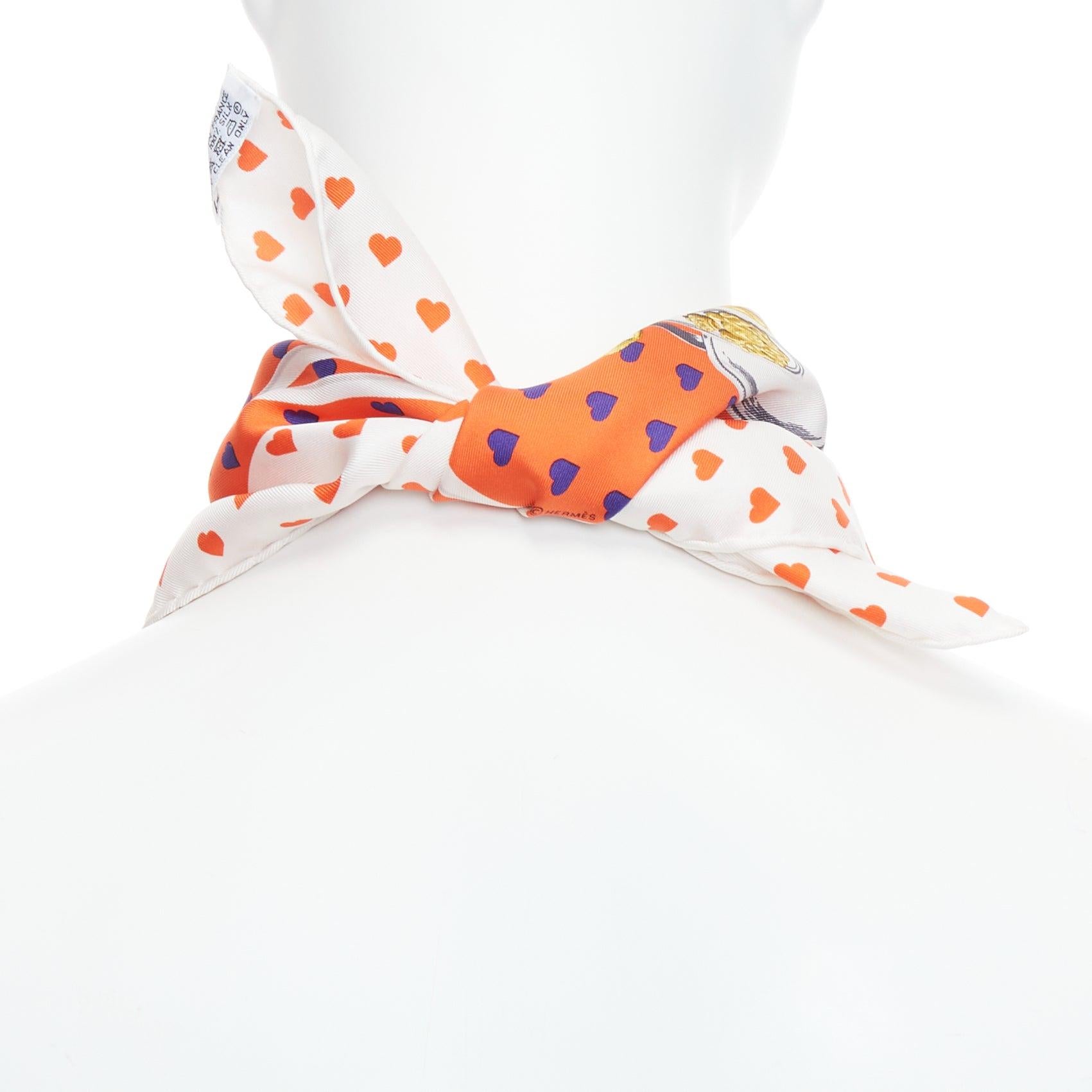 Women's Hermès 2017 Bride de Gala 90 orange white heart barrcco small scarf For Sale