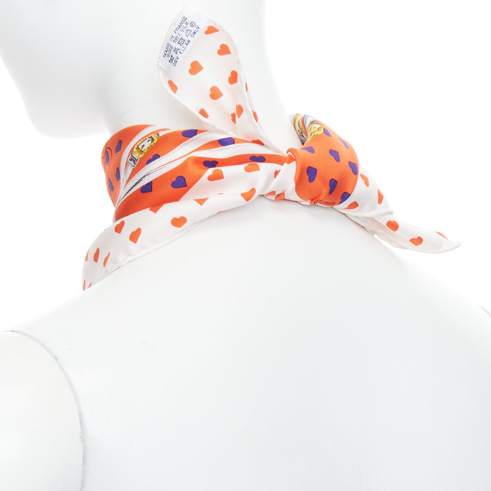 Hermès 2017 Bride de Gala 90 orange white heart barrcco small scarf For Sale 1