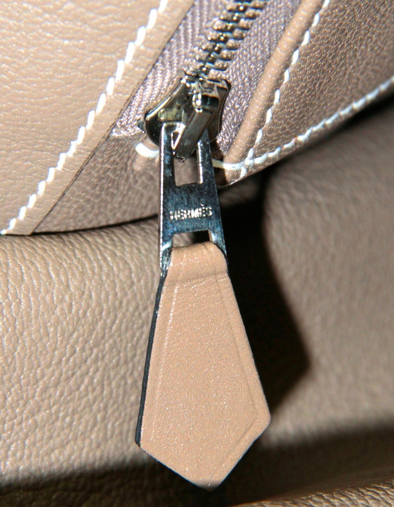 Hermes GHW Birkin 25 Handbag Tadelakt Leather Etoupe Grey