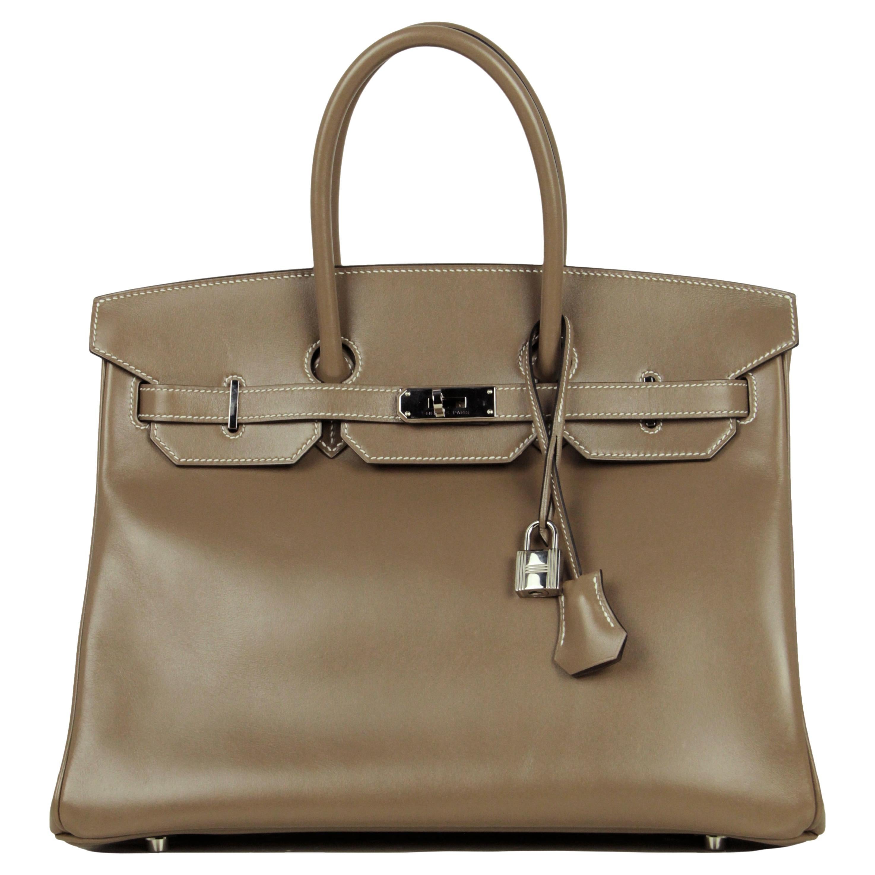 Hermes 2017 Etoupe Grey Tadelakt Leather 35cm Birkin Bag