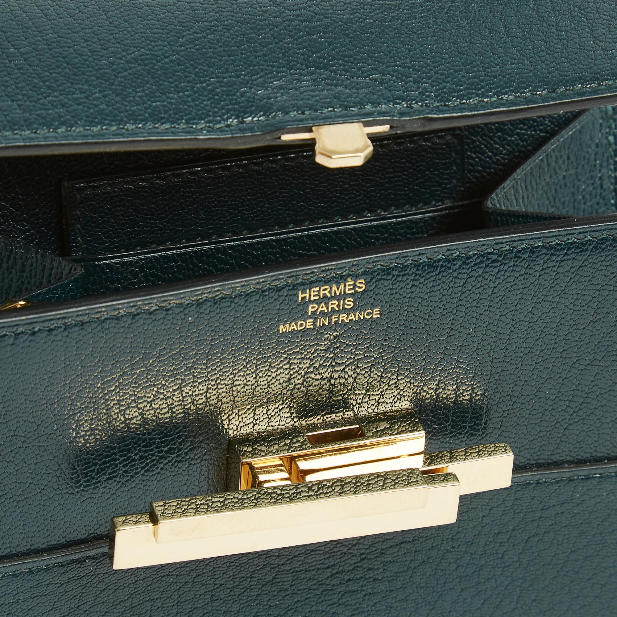 Black Hermès 2018 Cinhetic Pochette Sac Dark Green Leather Bag Clutch Hermes For Sale