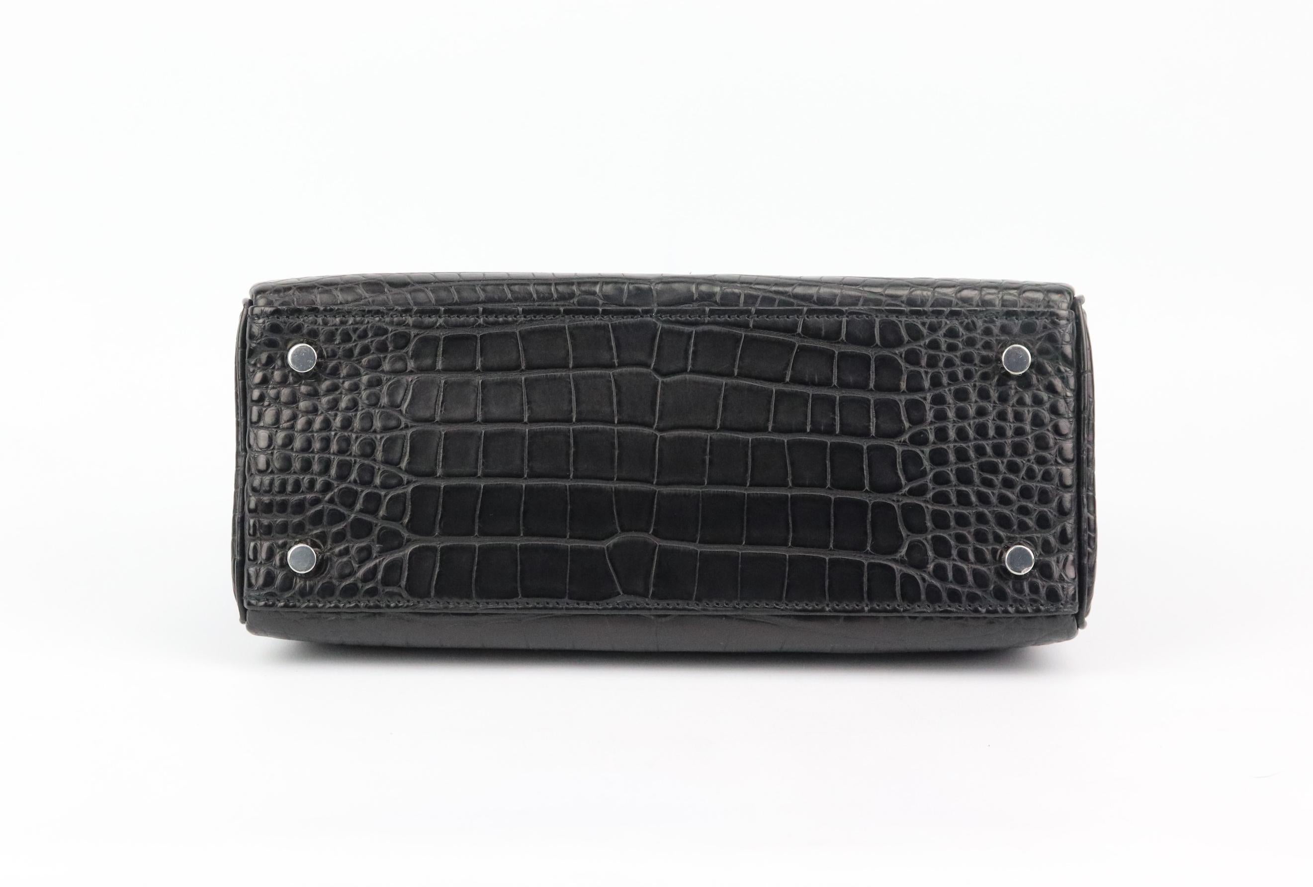 Black Hermès 2018 Kelly 25cm Matte Alligator Mississippiensis Leather Bag