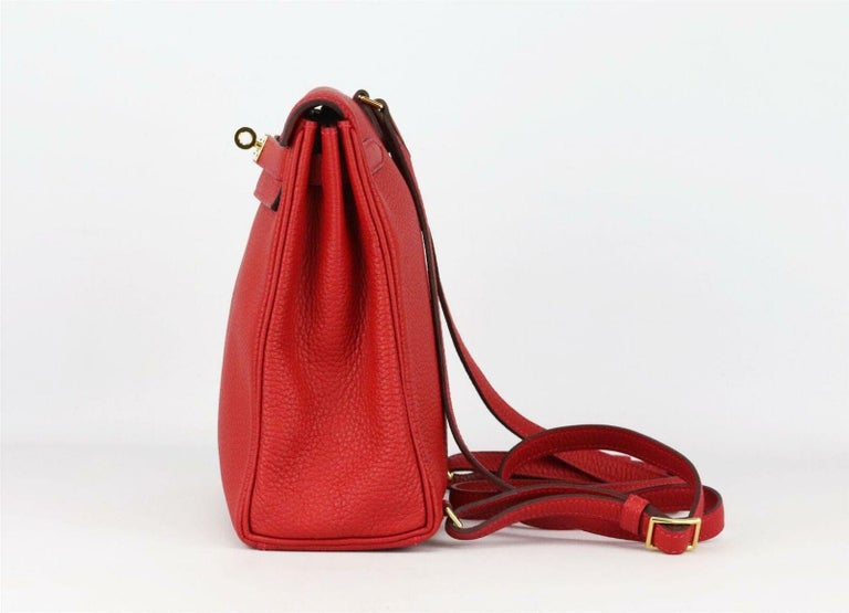 Hermes Kelly Ado Backpack Clemence Leather Gold Hardware In Red