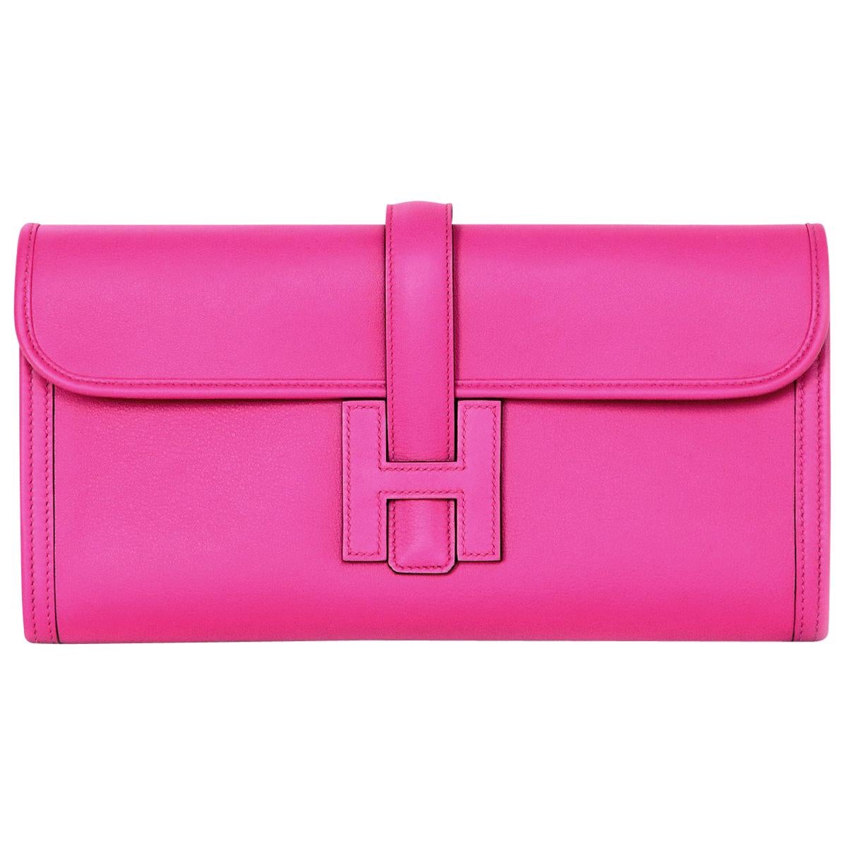 Hermes 2018 Magnolia Pink Swift Leather Jige Elan 29cm H Envelope Clutch Bag