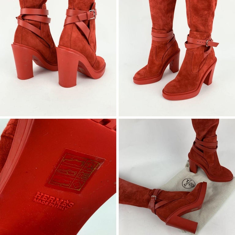 Hermes 2018 Red Suede Selena Over The Knee Boots Size 36 For Sale at  1stDibs | hermes selena boots, hermes over the knee boots