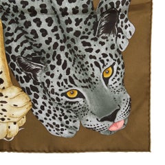 Hermès 2019 Carre 90 Lazy Leopardesses Khaki Brown Silk Twill Scarf Hermes