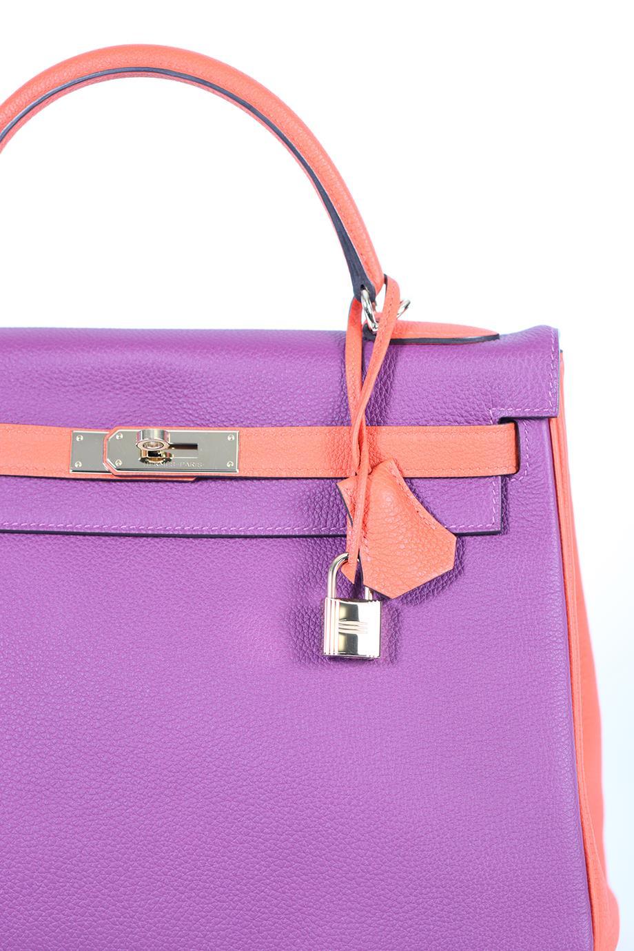 <ul>
<li>Hermès 2019 Hss Kelly 32Cm Togo Leather Bag.</li>
<li>Purple and Red.</li>
<li>Hook and eye fastening - Front.</li>
<li>Comes with - dustbag.</li>
<li><strong>Model: Kelly 32.</strong></li>
<li><strong>32