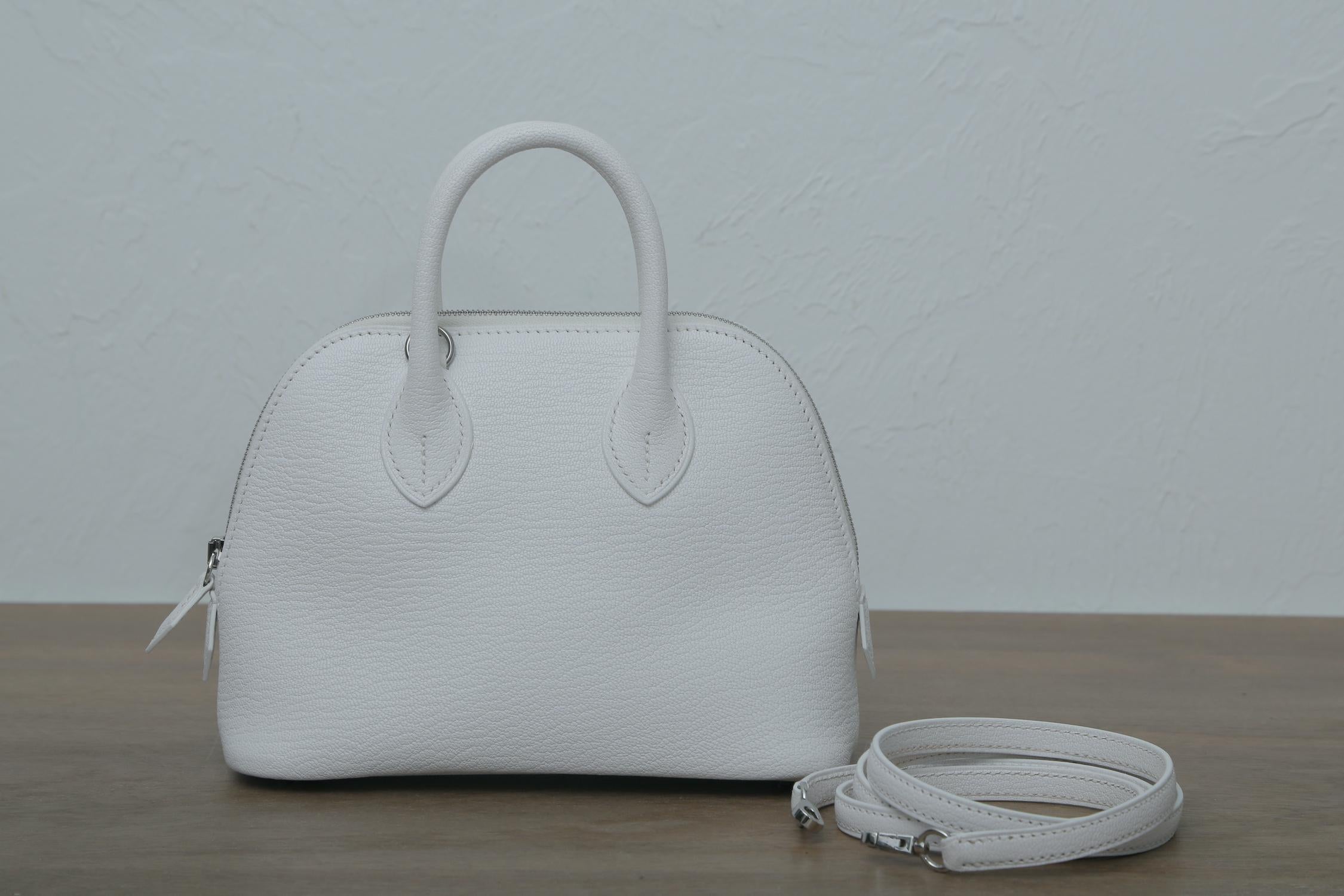 Hermes 2019 Mini Bolide White with Palladium Hardware with box and duster.