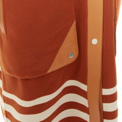 HERMES 2019 Runway Rocabar lambskin panel double face cashmere striped coat FR34