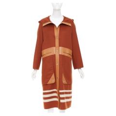 HERMES 2019 Runway Rocabar lambskin panel double face cashmere striped coat FR34