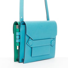 HERMES 2019 Twins green blue asymmetric snap flap reversible crossbody bag