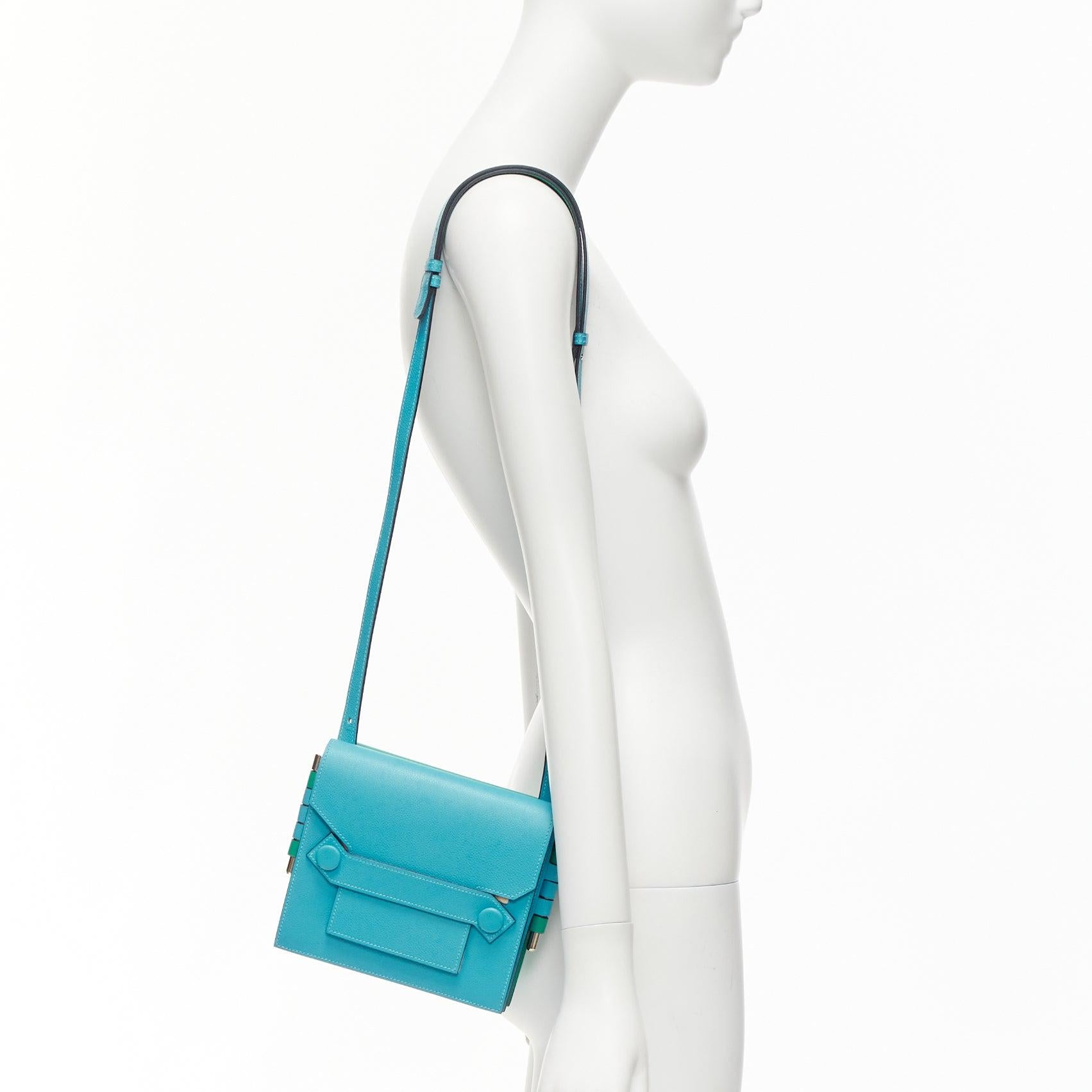 HERMES 2019 Twins green blue asymmetric snap flap reversible crossbody bag In Excellent Condition For Sale In Hong Kong, NT