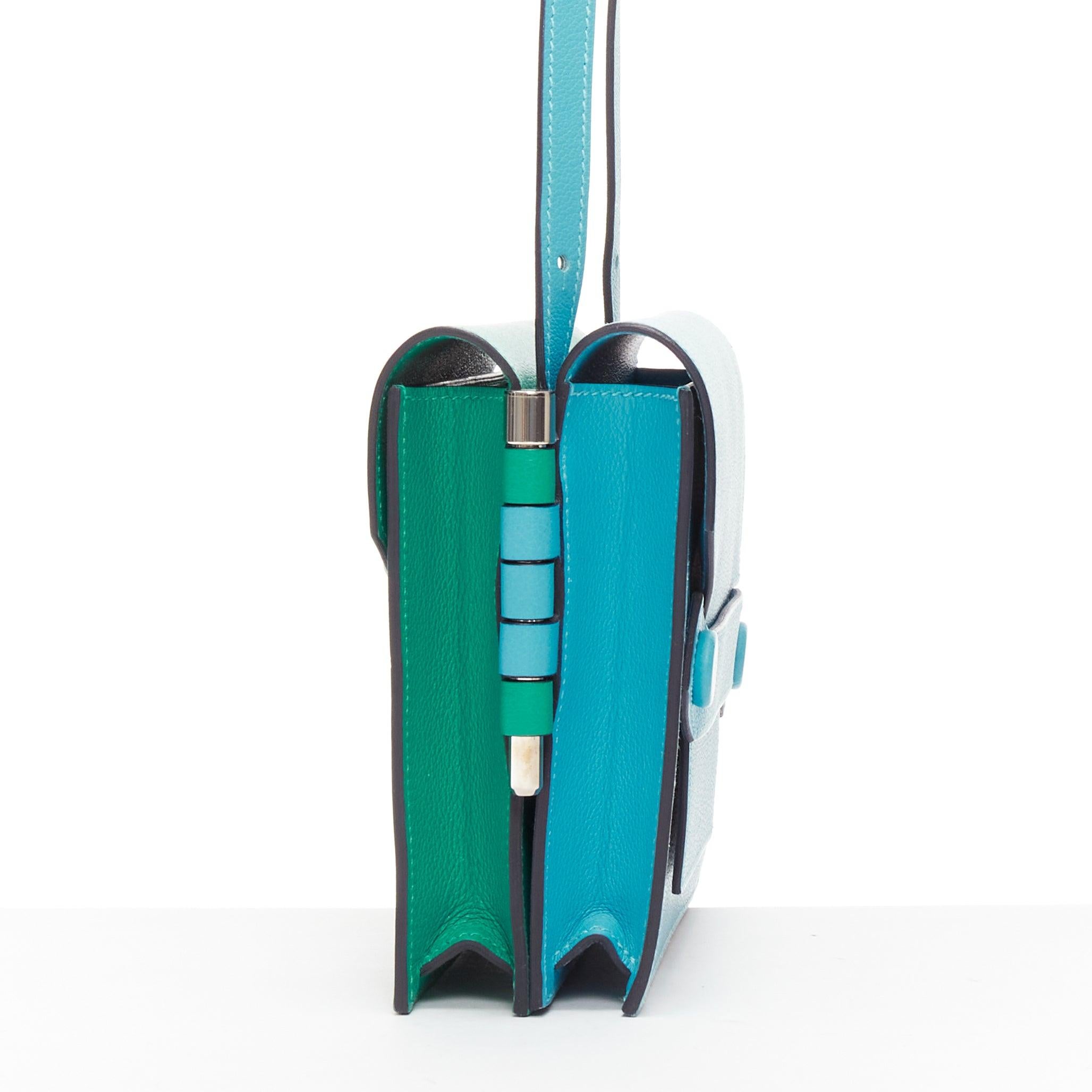 Blue HERMES 2019 Twins green blue asymmetric snap flap reversible crossbody bag