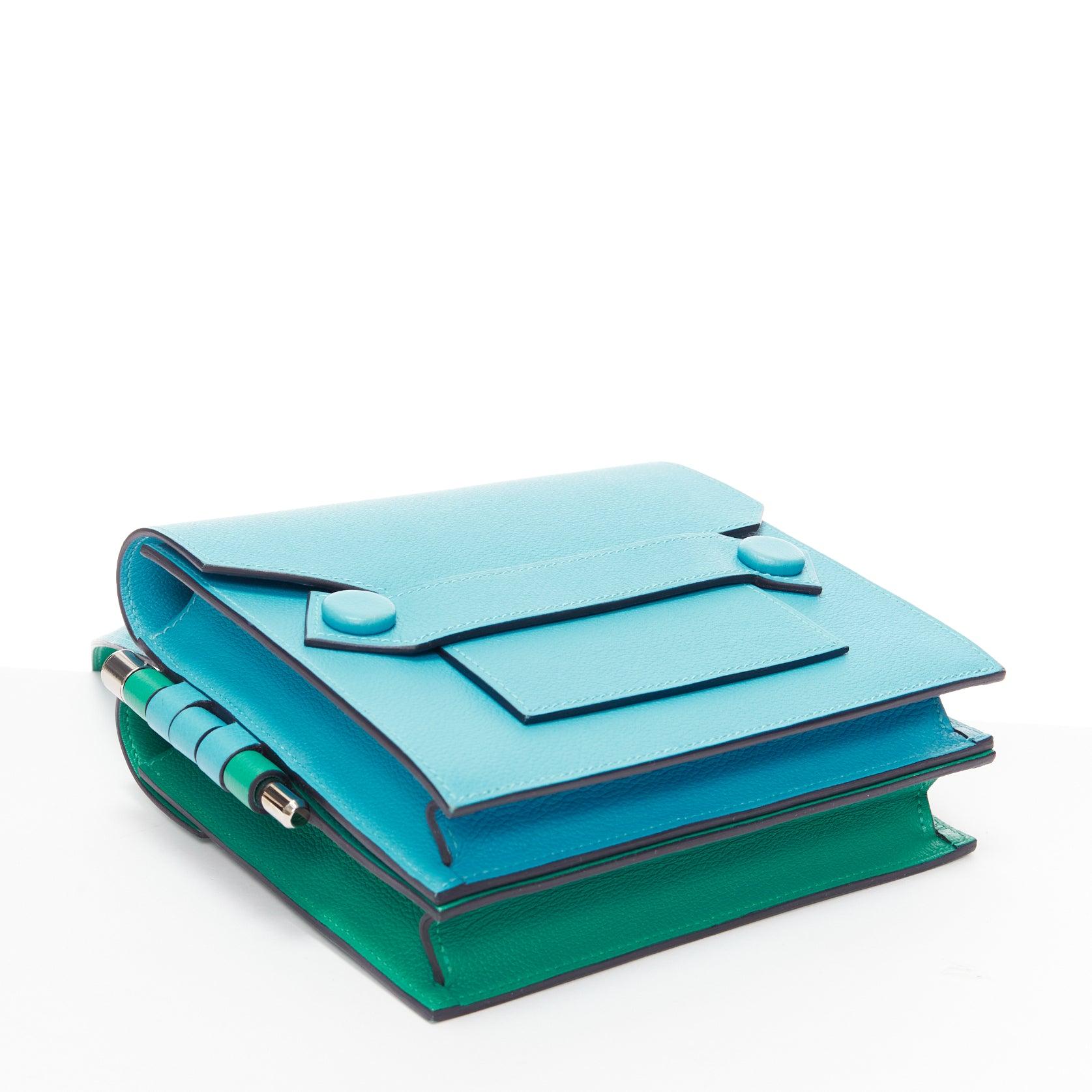 HERMES 2019 Twins green blue asymmetric snap flap reversible crossbody bag For Sale 1