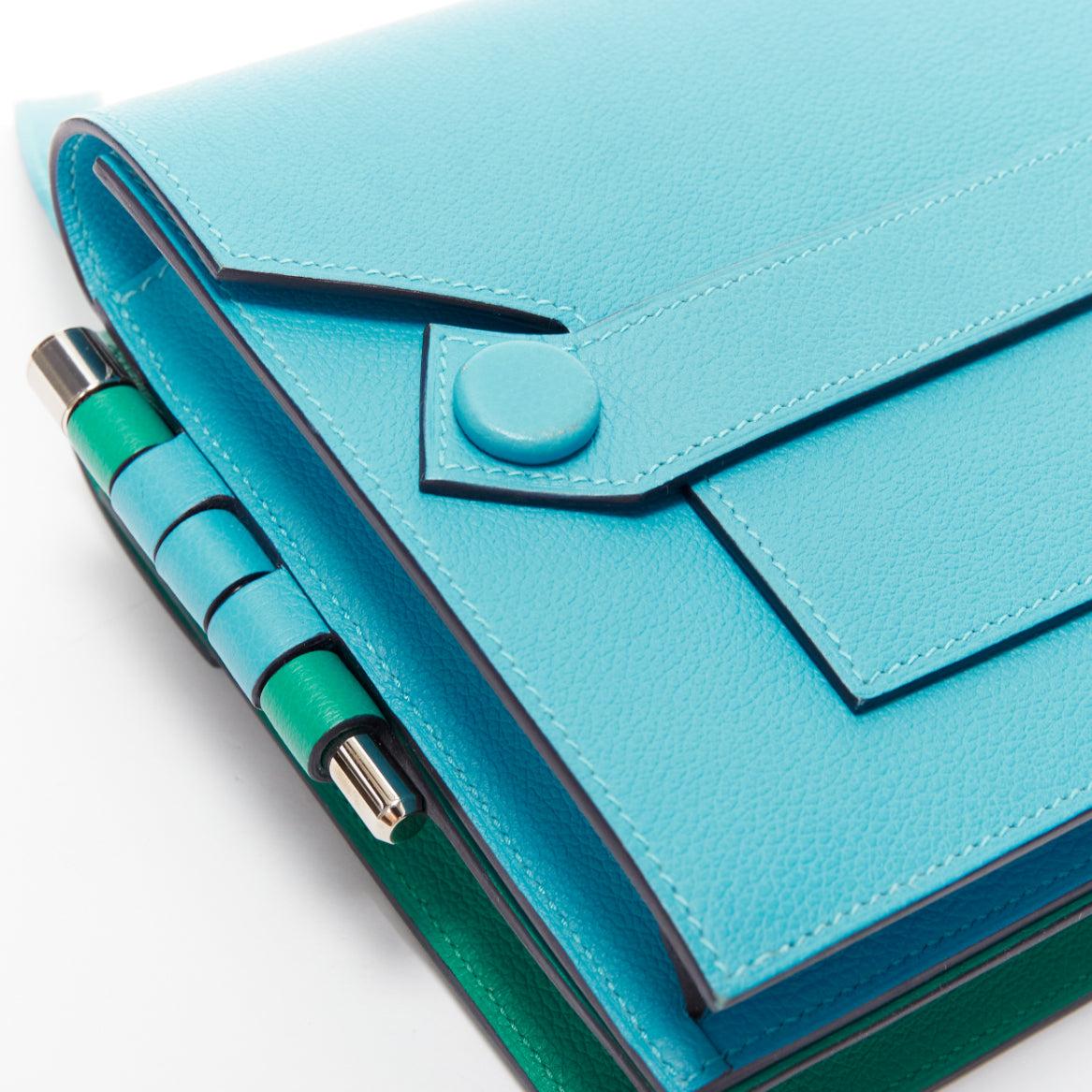 HERMES 2019 Twins green blue asymmetric snap flap reversible crossbody bag For Sale 2