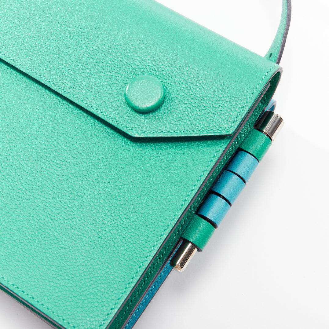 HERMES 2019 Twins green blue asymmetric snap flap reversible crossbody bag For Sale 3