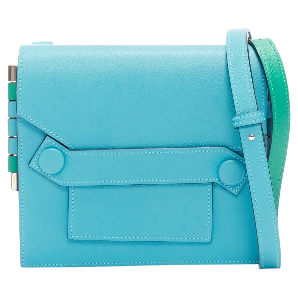 HERMES 2019 Twins green blue asymmetric snap flap reversible crossbody bag For Sale