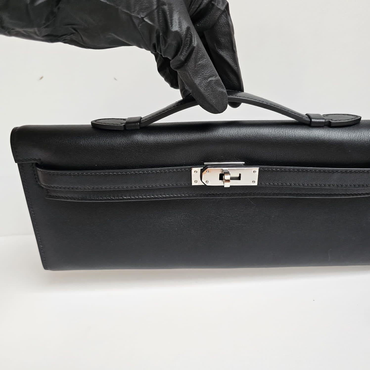 Hermes 2020 Schwarz Swift Leder Kelly Cut Clutch 11