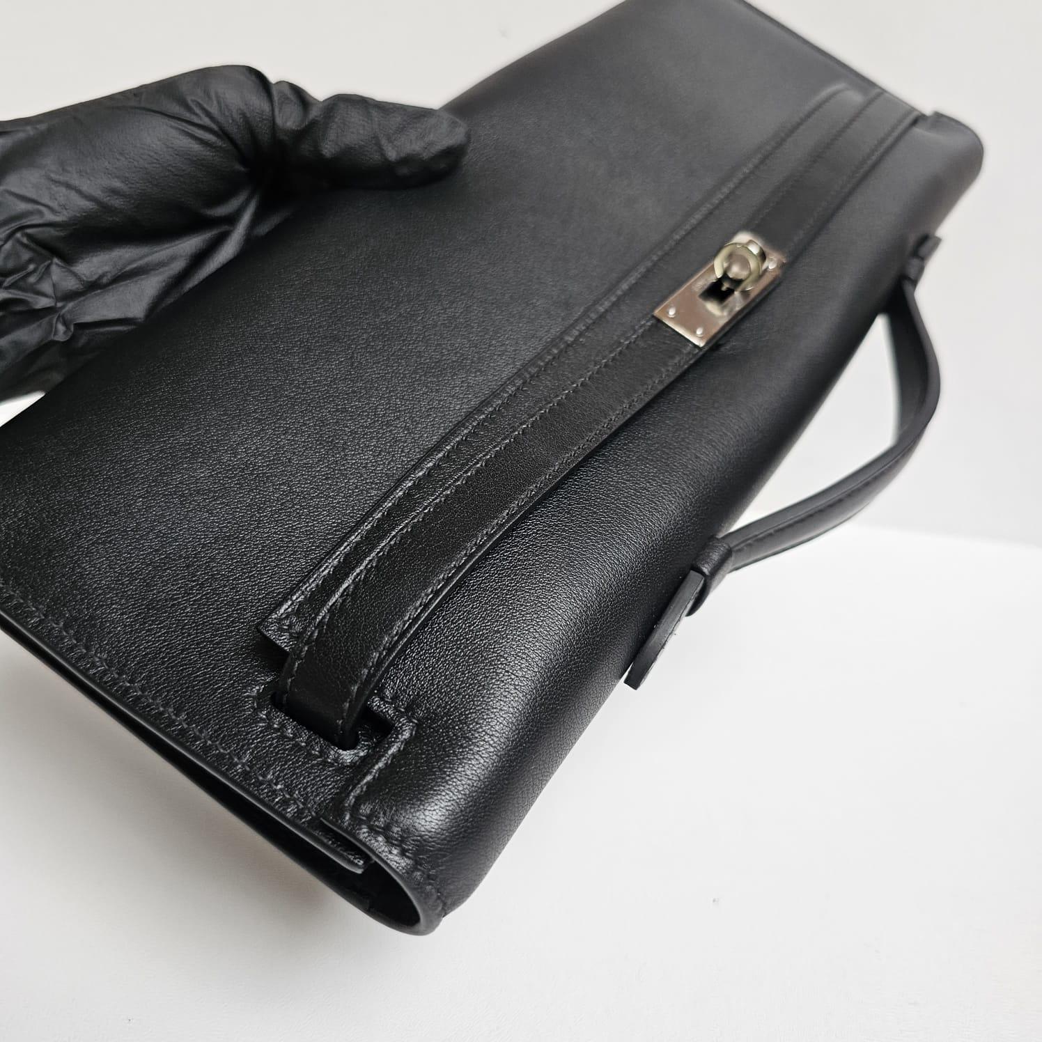 Hermes 2020 Schwarz Swift Leder Kelly Cut Clutch 13