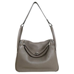 Hermes 2020 Etain Grey Taurillon Clemence Leather Lindy 30 Shoulder Bag