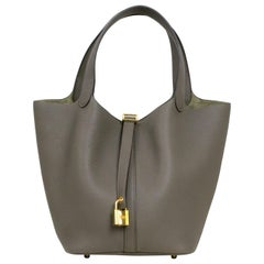 Hermes 2020 Etain Grey Taurillon Clemence Leather Picotin Lock 22 MM Bag