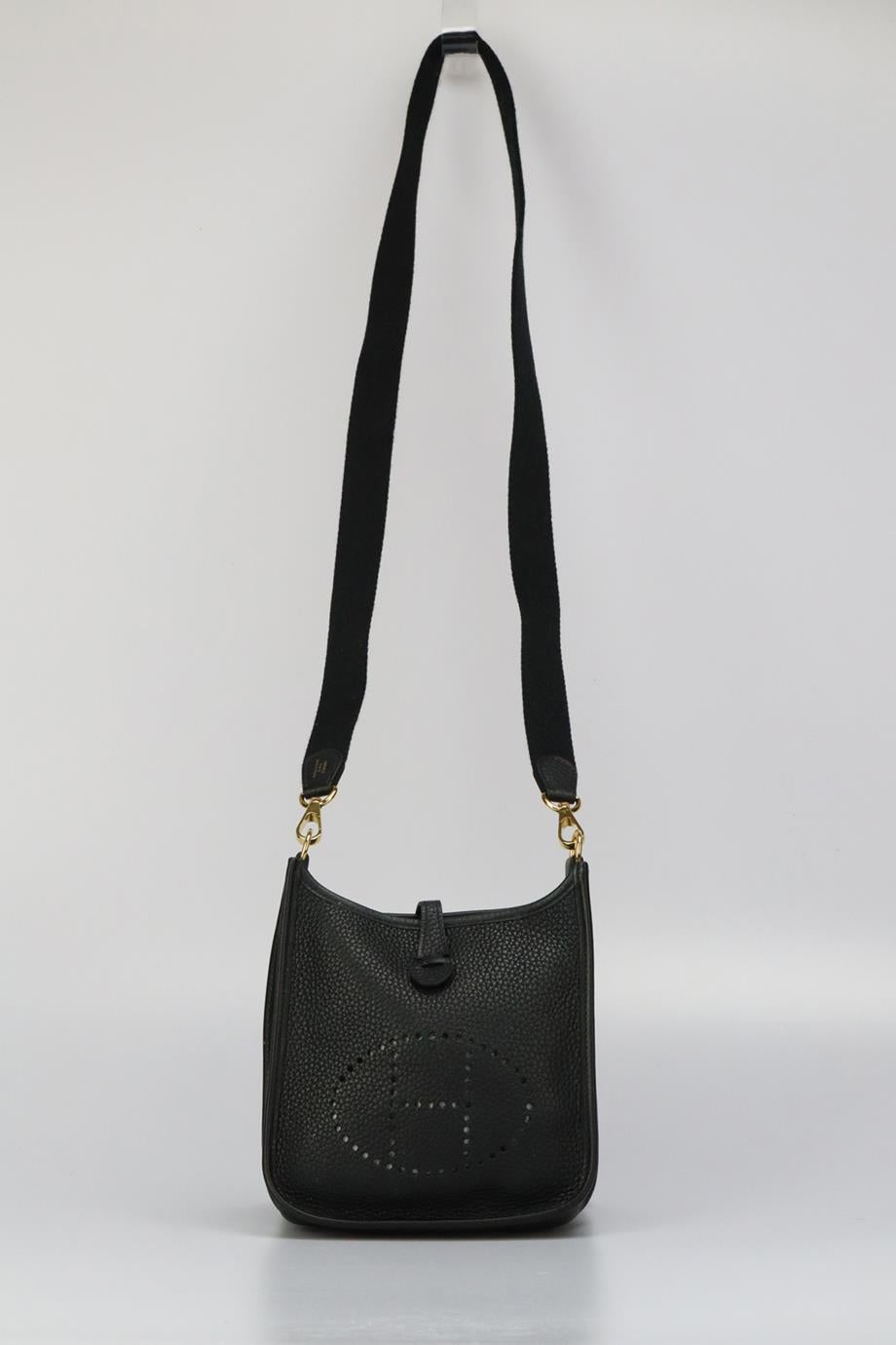 Hermès 2020 Evelyne Tmp Clemence Leather Shoulder Bag. Black. Snap button fastening - Front. Comes with - dustbag. Height: 7.1 In. Width: 6.7 In. Depth: 2.2 In. Strap drop: 22.3 In. Condition: Used. Very good condition - Few light marks to exterior