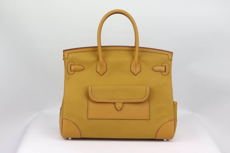 Brown Hermès 2021 Birkin 35Cm Cargo Toile Canvas And Swift Leather Bag  For Sale