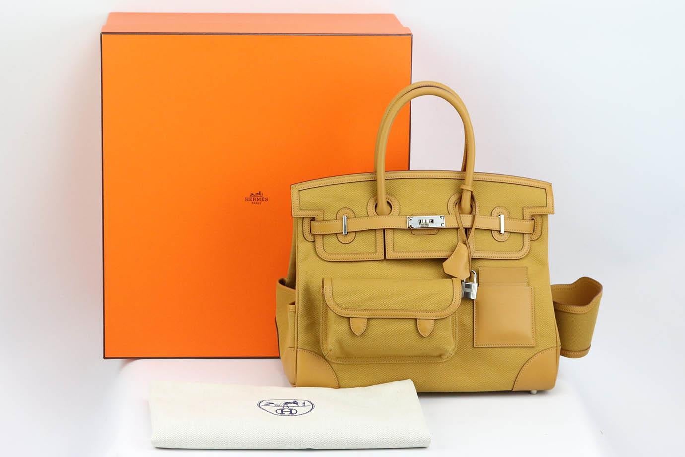 Women's or Men's Hermès 2021 Birkin 35Cm Cargo Toile Canvas And Swift Leather Bag 