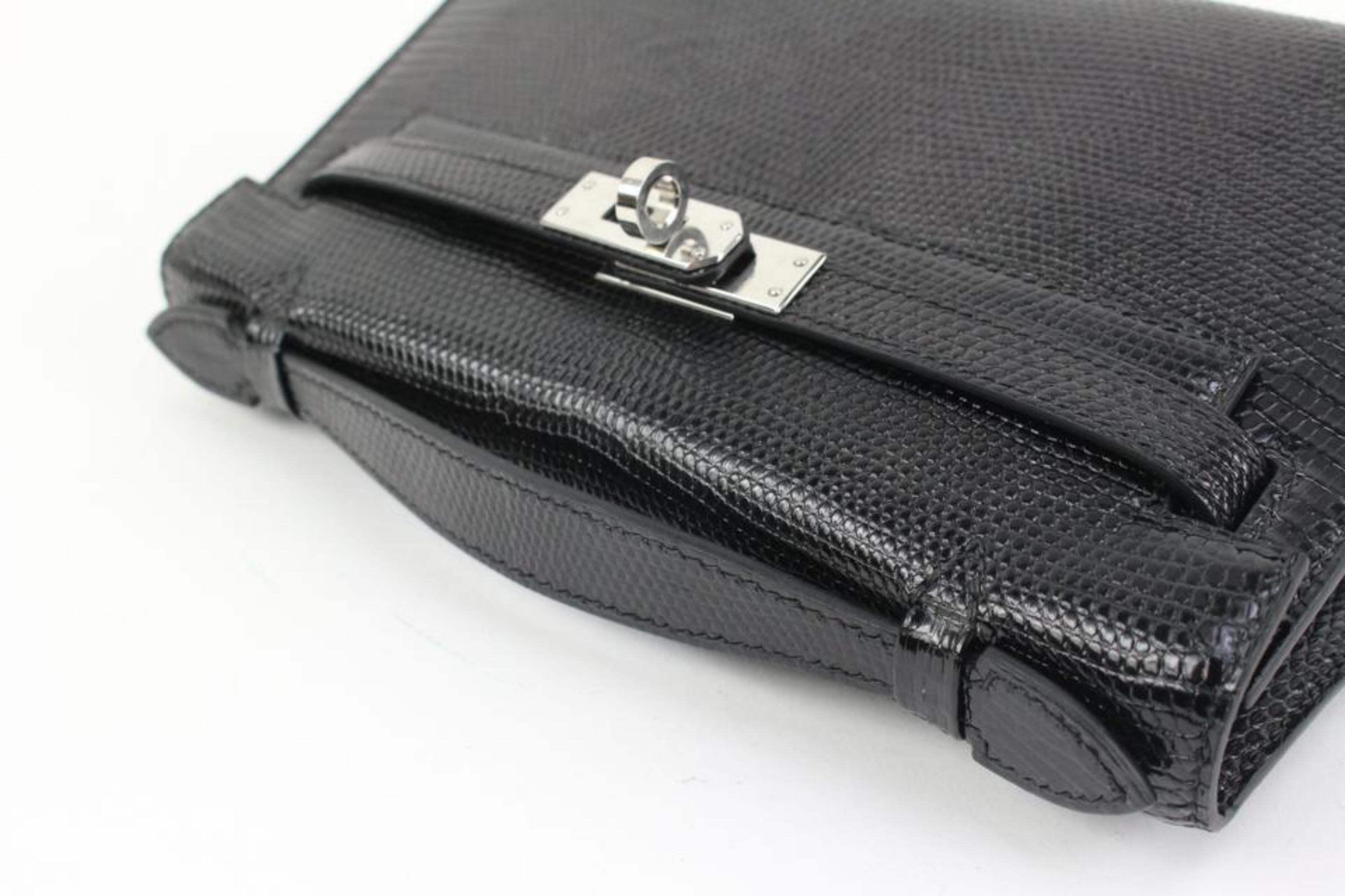 Hermès 2021 Schwarz Eidechse Kelly Pochette Mini Handtasche 49h325s im Zustand „Hervorragend“ in Dix hills, NY