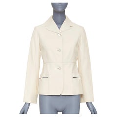 HERMES 2021 Equestrian ivory cream washed lambskin leather fitted jacket FR34 XS