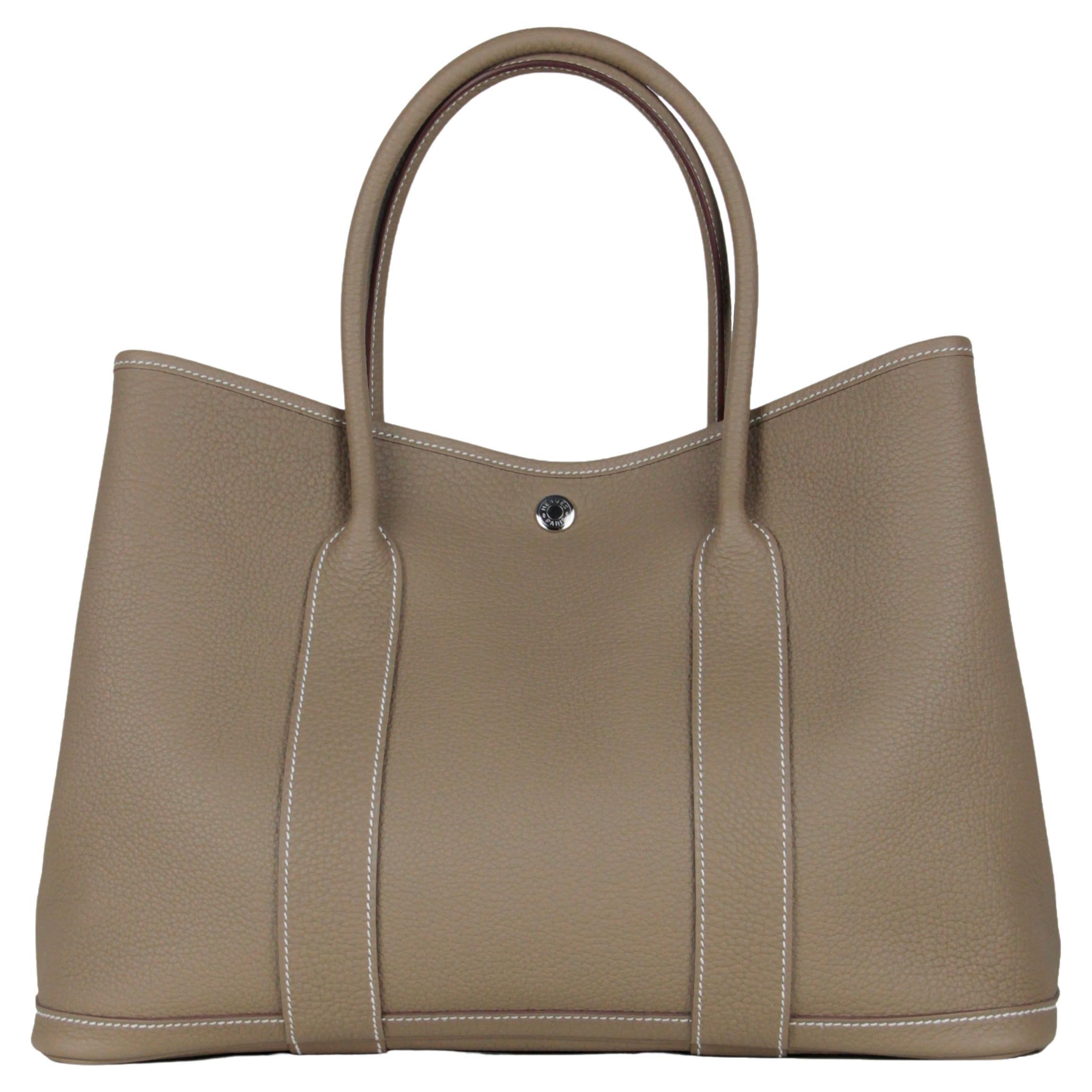 Hermes Bag Garden Party 36 Bag Etoupe / Clemence Leather Palladium New w/Box