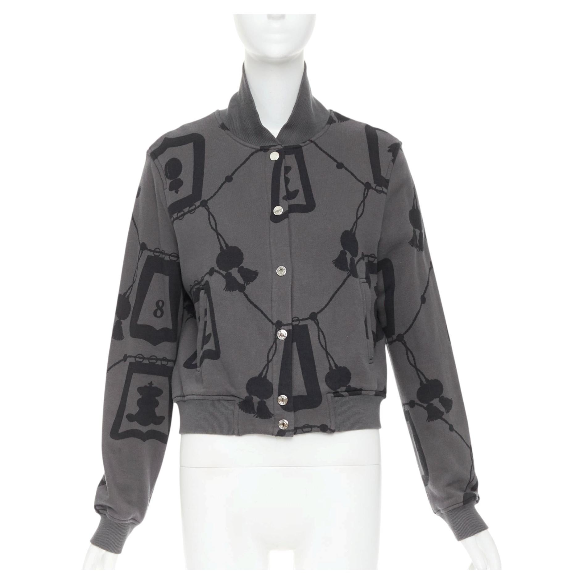 HERMES  2021 Poste et Cavalerie grau schwarz Seil Druck Bomberjacke FR42 XL im Angebot