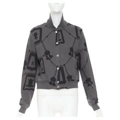 HERMES  2021 Poste et Cavalerie grey black rope print bomber jacket FR42 XL