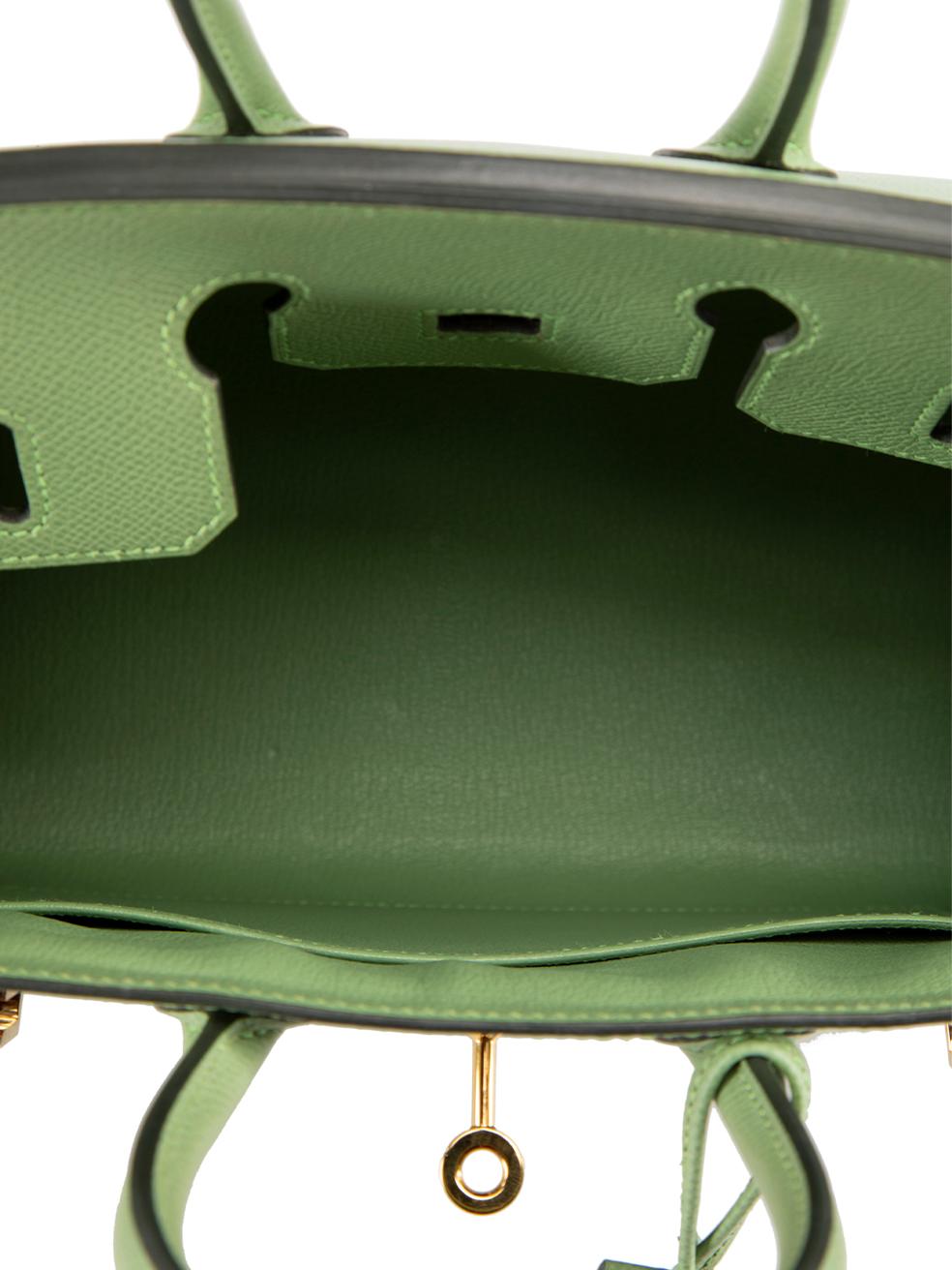 Hermès 2021 Vert Criquet Epsom Leder Sellier GHW Birkin 25 im Angebot 1