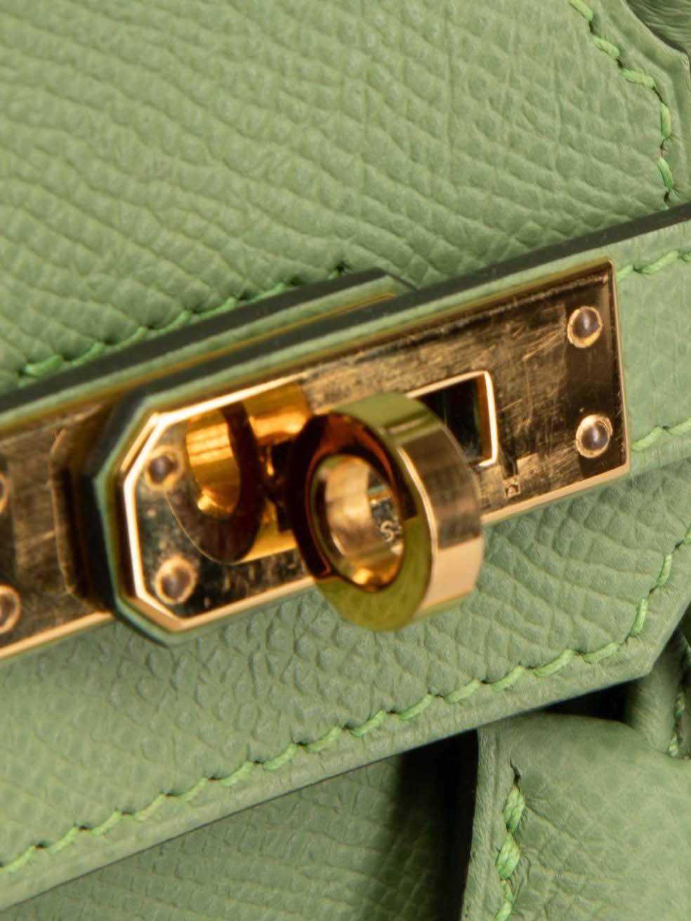 Hermès 2021 Vert Criquet Epsom Leather Sellier GHW Birkin 25 For Sale 3