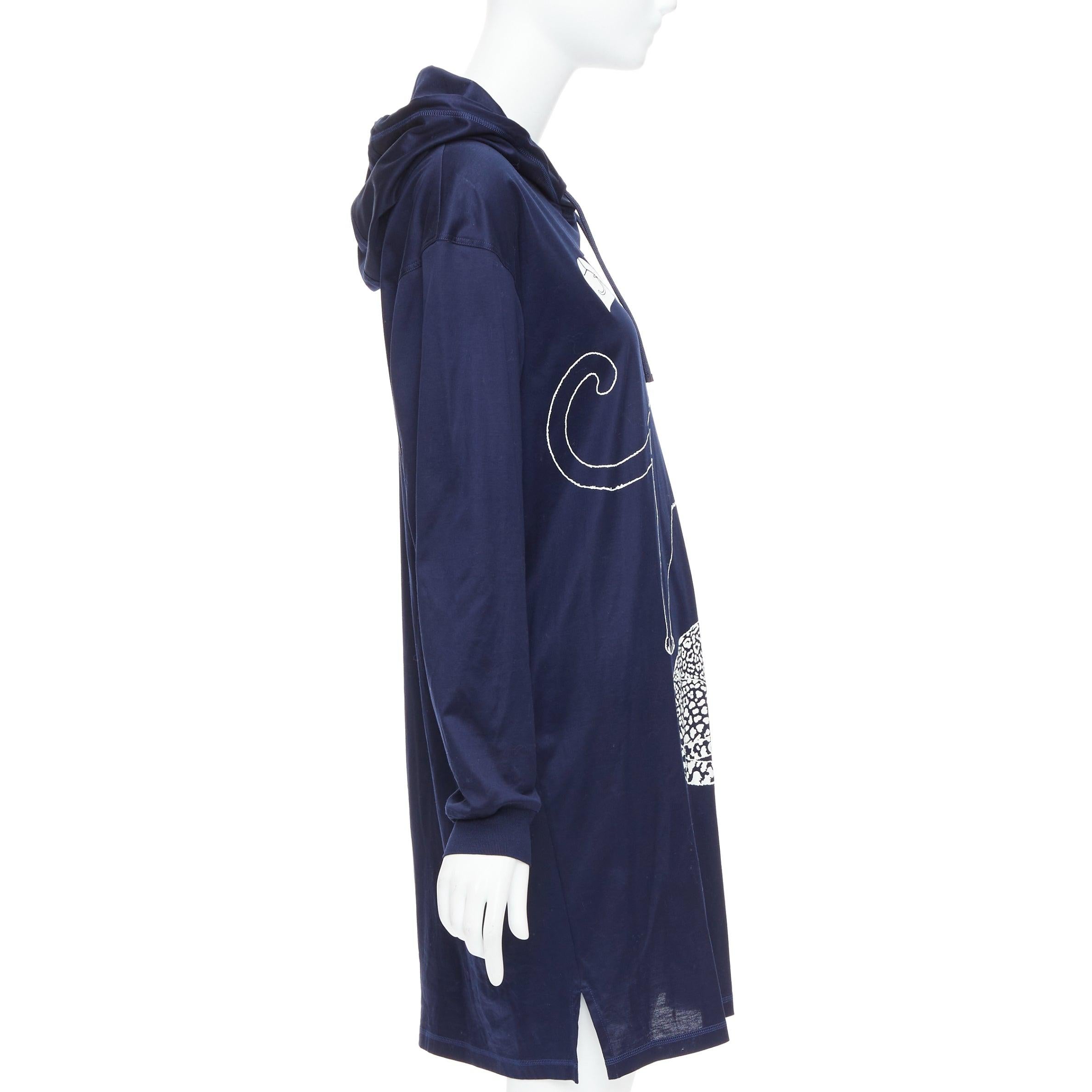 HERMES 2022 navy jungle love print coated cotton hooded dress FR40 L In Excellent Condition For Sale In Hong Kong, NT
