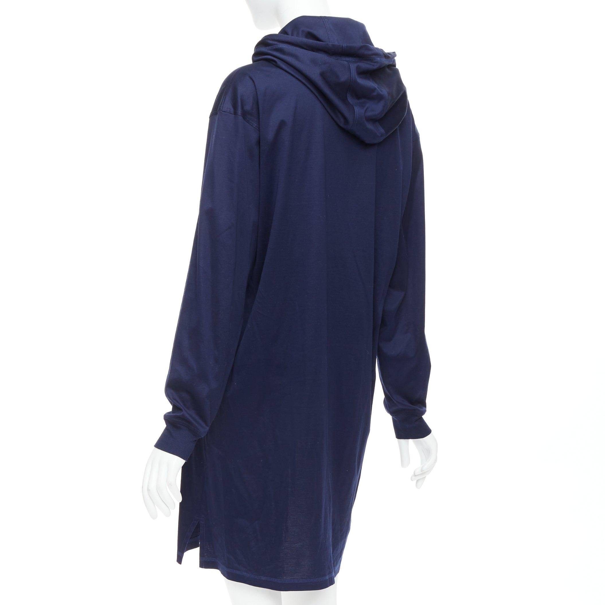HERMES 2022 navy jungle love print coated cotton hooded dress FR40 L For Sale 1