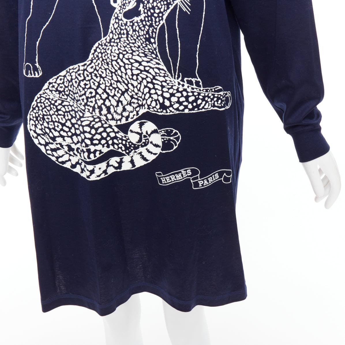 HERMES 2022 navy jungle love print coated cotton hooded dress FR40 L For Sale 2