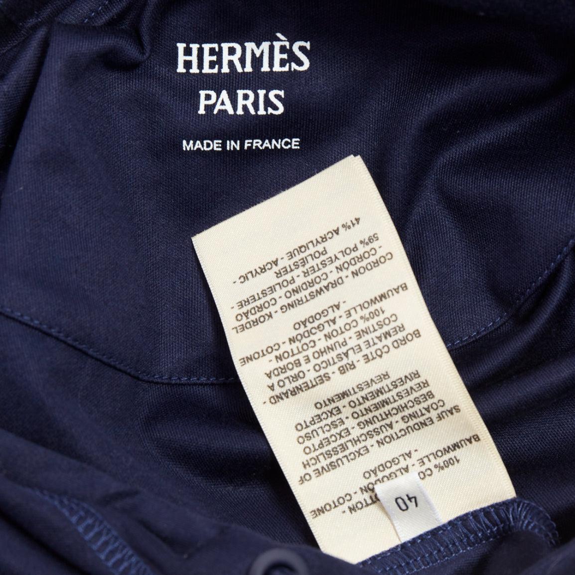HERMES 2022 navy jungle love print coated cotton hooded dress FR40 L For Sale 3