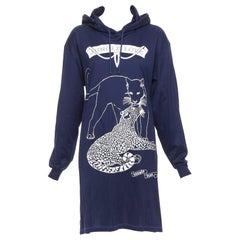 HERMES 2022 navy jungle love print coated cotton hooded dress FR40 L